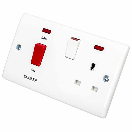 BG 870 White Nexus Moulded 45A Cooker Control Unit with Swi. 13A Power Socket with Neon