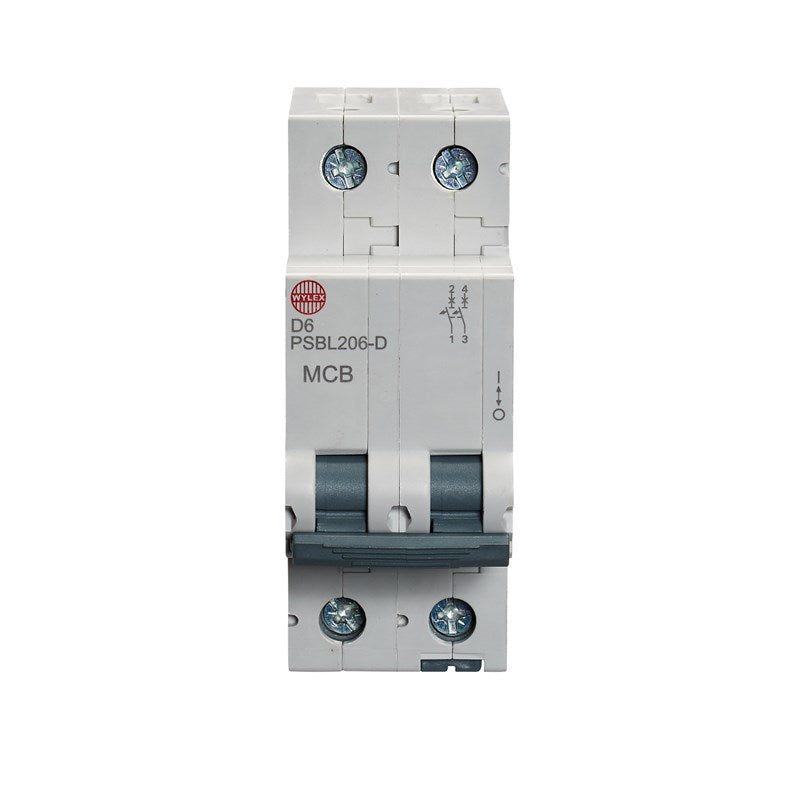 Wylex PSBL206-D 6A, D-Type Double Pole MCB