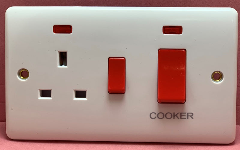 Quadrant Curveline 45A Cooker Switch with 13A Switched Socket with Neon - QC331