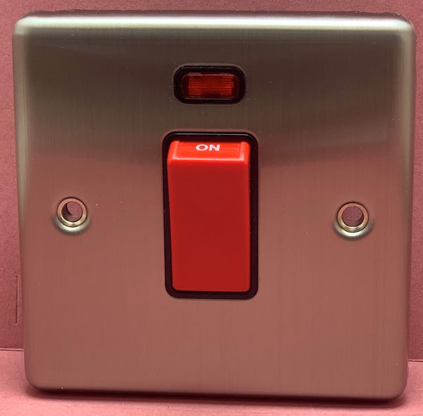 Quadrant Decor 45A Switch with Neon Single Box Size Satin Chrome & Black Insert - QD-3271-SC-B