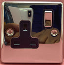 Quadrant Decor 1G 13A D.P. Switched Socket in Polished Chrome Finish & Black Insert - QD-4090-PC-B