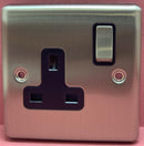 Quadrant Decor 1G 13A D.P. Switched Socket Satin Chrome & Black Insert - QD-4090-SC-B