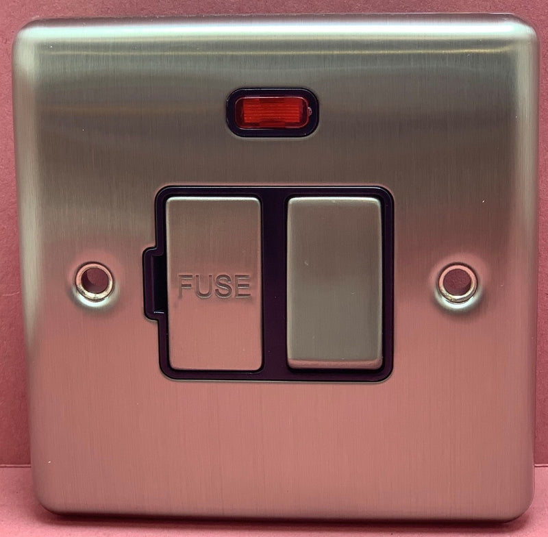 Quadrant Decor Switched 13A Fused Spur with Neon Satin Chrome & Black Insert - QD-4191-SC-B