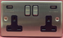 Quadrant Decor 2G 13A D.P. Swi. Skt. with 2 USB Ports DC 5V 2.1A + 1A Satin Chrome & Black Insert - QD-4620-SC-B
