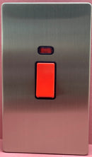 Quadrant Screwless 45A 1 Gang Double Pole Switch with Neon, Large Plate in Chrome - QSS3291SC-B