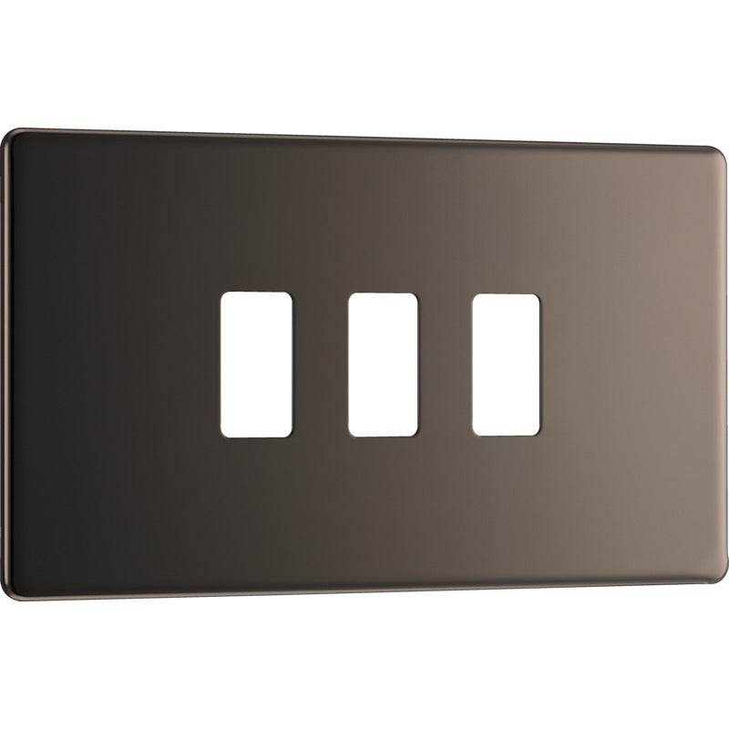 BG RFBN3 Nexus Black Nickel 3-Module Grid Front Plate - Screwless