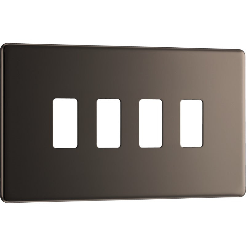 BG RFBN4 Nexus Black Nickel 4-Module Grid Front Plate - Screwless