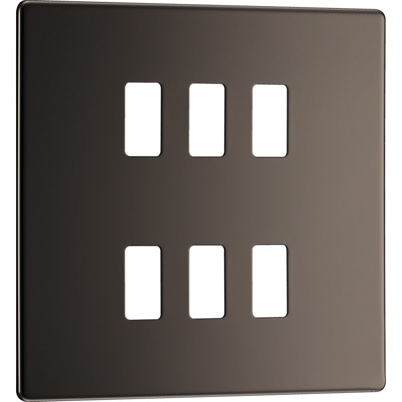 BG RFBN6 Nexus Black Nickel 6-Module Grid Front Plate - Screwless