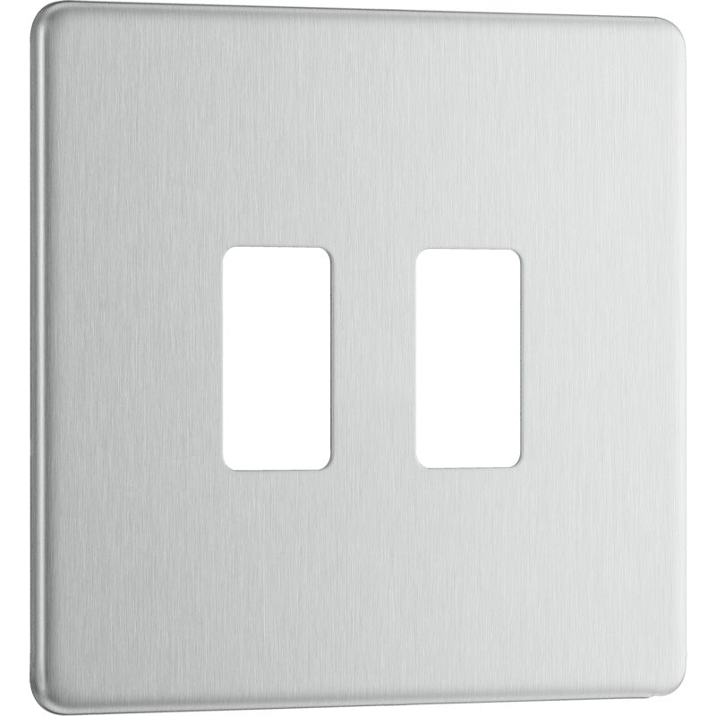 BG RFBS2 Nexus Brushed Steel 2-Module Grid Front Plate - Screwless