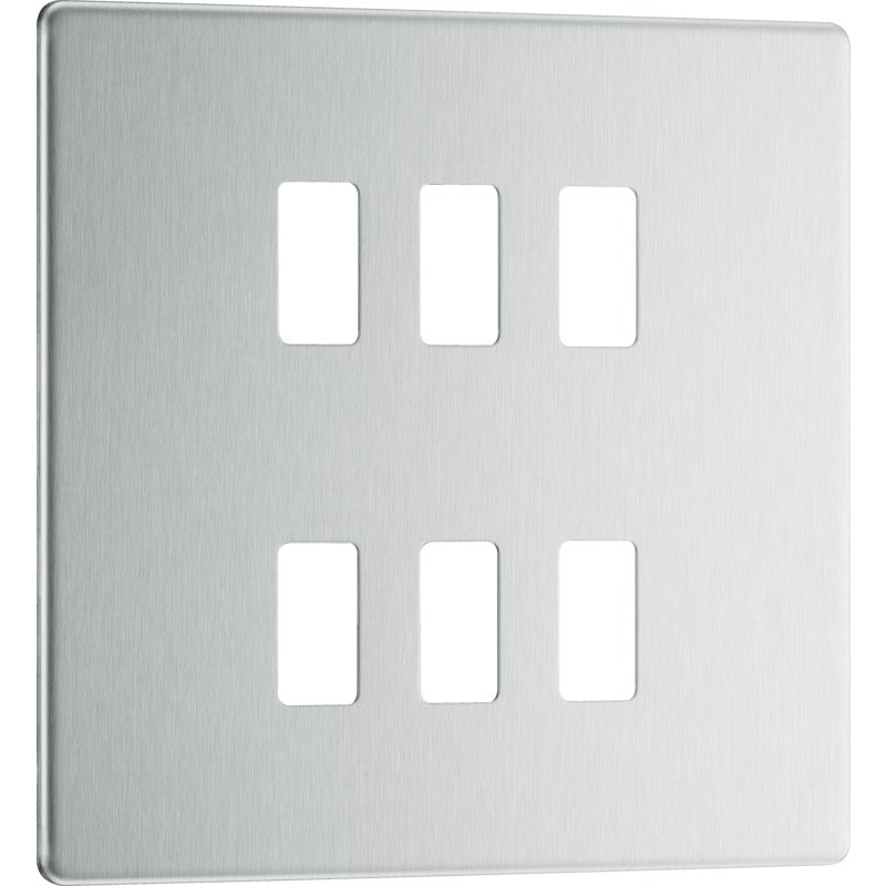 BG RFBS6 Nexus Brushed Steel 6-Module Grid Front Plate - Screwless