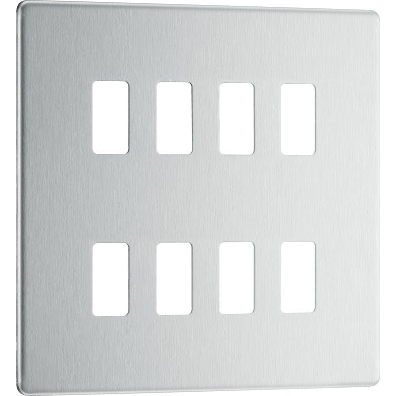 BG RFBS8 Nexus Brushed Steel 8-Module Grid Front Plate - Screwless