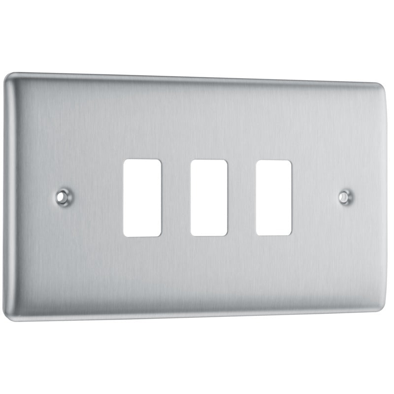 BG RNBS3 Nexus Brushed Steel 3-Module Front Plate