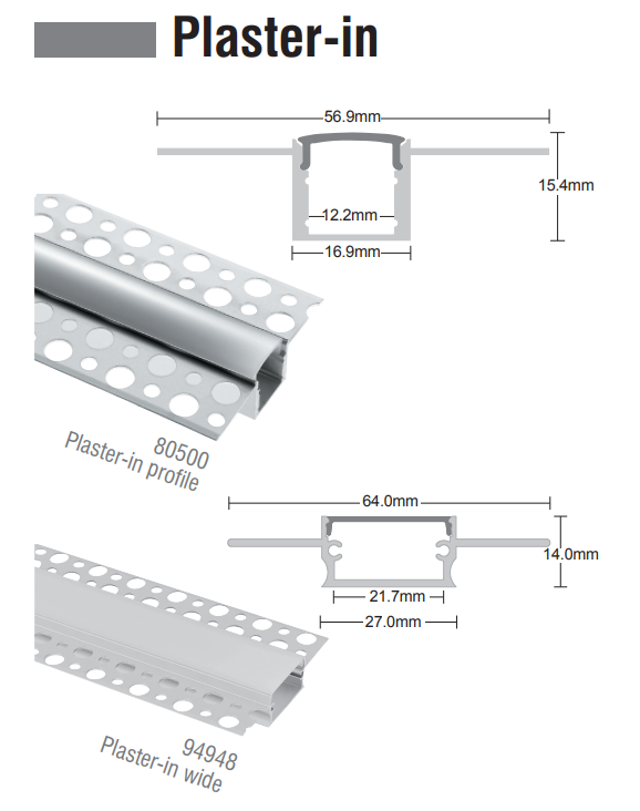 Saxby 80500 2m Length, Recessed Aluminium Profile for LED Strip Light