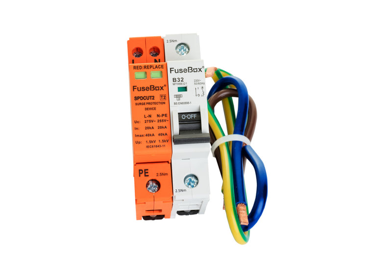 Fusebox SPDCUKITT2 T2 Surge Protection Device (18mm) With 32a MCB And Cables