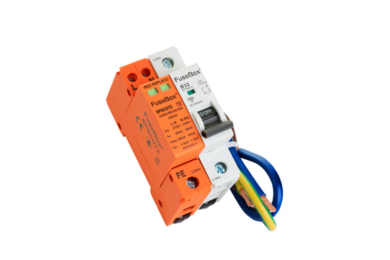 Fusebox SPDCUKITT2 T2 Surge Protection Device (18mm) With 32a MCB And Cables