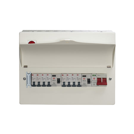 Wylex WNM1772-1 9 Way High Integrity Consumer Unit with SPD. Loaded with 8 MCB's